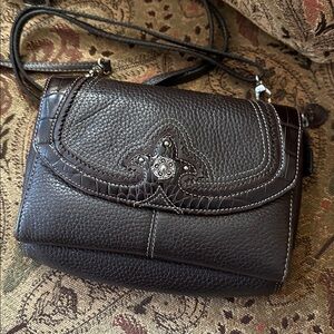 Brighton Vintage Southern Star Brown Leather Croc Western Crossbody Organize Bag